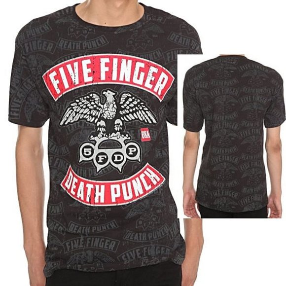 Five Finger Death Punch Allover Banner groove metal rock Official T-Shirt M NWT - Picture 1 of 3